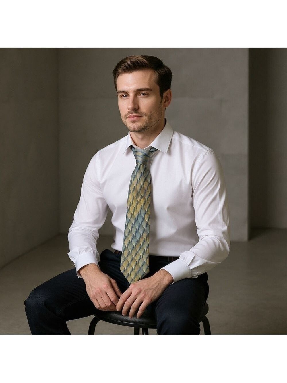 DKNY Silk Tie Gold Black White